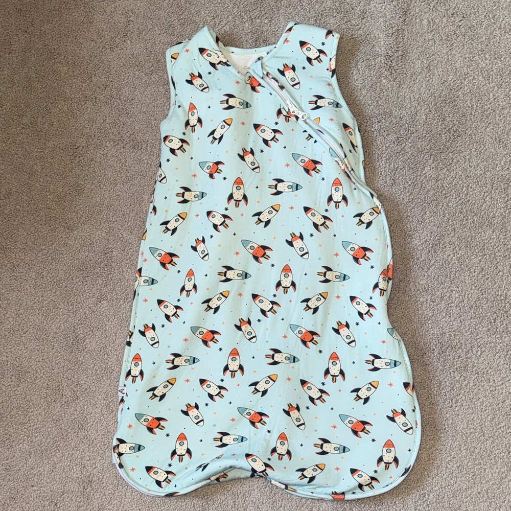 Light Blue Rocket Print Baby Sleep Sack - Sleeveless